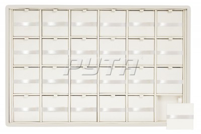 Дисплей с округлыми краями для 24 шармов/подушечки 47х47х3 мм./ленточка/фиксатор для ленты/прорезь для нитки