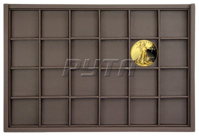 Дисплей на 24 ячейки для монет или сувениров/выдвижная  крышка из оргстекла